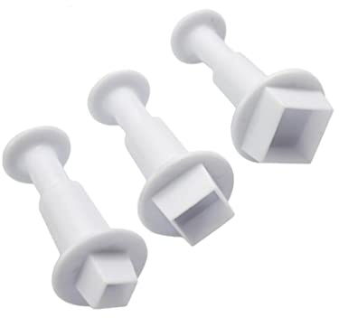 3 Pcs Square Shaped Cookie Plunger Cutter Cupcake Toppers Mold Cake Decorating Tool for Fondant Gum Pastry White