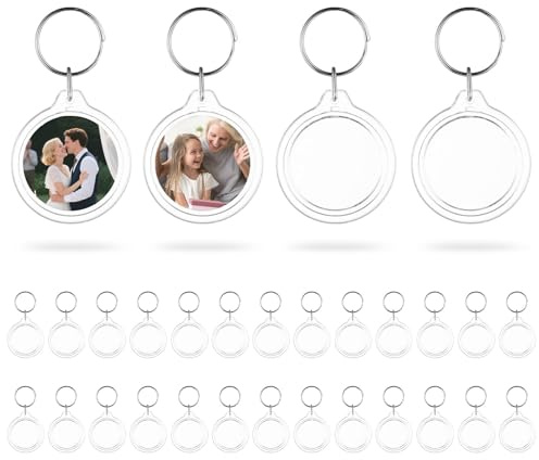 30 Pcs Acrylic Blank Photo Keyrings,Double Sided Blank Photo Keychains, Personalised Clear Photo Insert Key Rings Key Fobs with Rings for DIY Crafting Family Friends Photo Picture Gifts(Round)