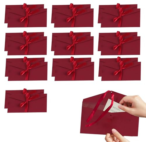 20 Stück Briefumschläge mit Schleife, Rot Kraftpapier Umschläge mit Bändern, 22×11cm Schöne Vintage Briefumschläge für Handgefertigte Einladungen