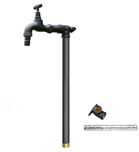 Fontaine autonome avec colonne d'eau de jardin avec système anti-gel et résistant aux fissures 80 cm monté au sol pour irrigation de pelouse (Noir)