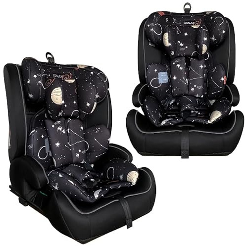 XOMAX HC02S Kindersitz ISOFIX 9–36 kg | ECE R129 i-Size | Gruppe 1/2/3 mit 5-Punkt-Gurt & Top Tether | mitwachsender Auto-Kindersitz höhenverstellbar, Sitzerhöhung (Weltall)