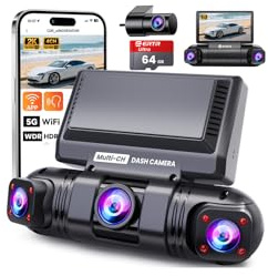 360° dashcam Auto, 4-Kanal Wireless 2K Dashcam, 2K+1080P*3 Auflösung, integriertes Wi-Fi & App, G-Sensor, 8 IR-Nachtsicht-LEDs, inkl. 64GB SD-Karte