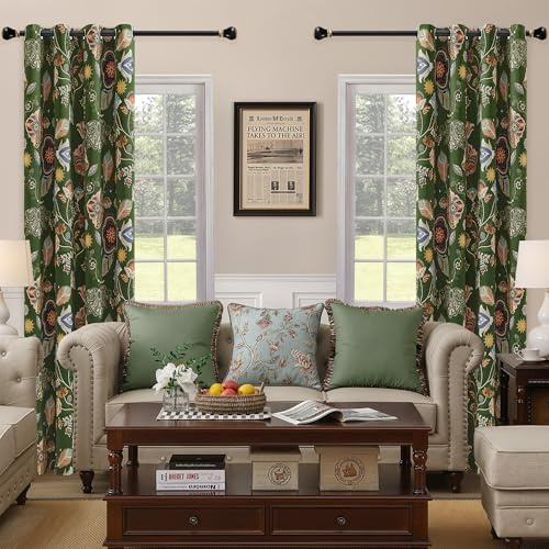 XiDi Cortinas oscurecedoras de Navidad con estampado de plantas en musgo verde 244 cm de extra alto 2 paneles con diseño retro aislamiento térmico con ojales Impresión botánica de lujo Cottagecore