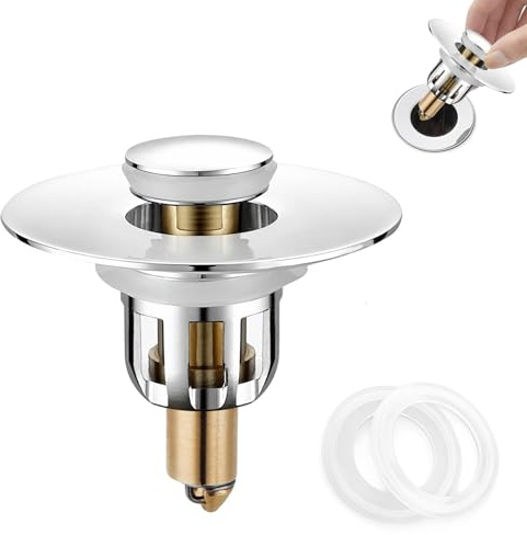 Tappo Scarico Universale 2-in-1 con Colino - Previene Ostruzioni e Gocciolii - Resistente alla Ruggine - Per Lavello, Vasca da Bagno o Doccia