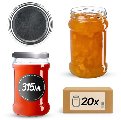 KADAX 20er Set Einmachgläser 315ml Ø66mm Silber – für Marmelade, Konfitüre, Honig, Aufstriche | mit Schraubdeckel, luftdicht & spülmaschinenfest | Vorratshaltung Geschenk