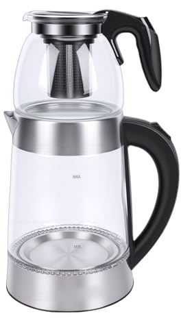 Sxhlseller Tetera Turca Eléctrica, Hervidor Doble De 2000 W con Vidrio De Borosilicato, Indicador LED, Apagado Automático Y Mantener Caliente, Hervidor De 2,2 L + Tetera De 0,8 L (Enchufe de la UE)