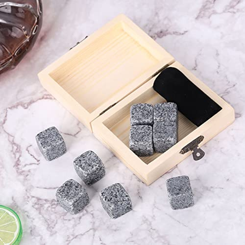 Naroote Pierres de Refroidissement pour Vin, 9 Pièces, Pierres Naturelles Uniques pour Refroidir le Whisky, Boisson Saine, Cadeau pour Bar, Emballage en Boîte en Bois (gris sésame)
