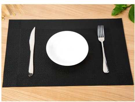 Tovagliette Lavabili Nere, Tovagliette Set di 2 Reticolo Rettangolare PVC Sottopiatti 45x30cm