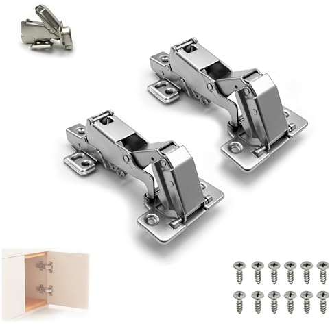 Lot de 2 charnières à fermeture douce à 165° pour portes d'armoire, charnières d'armoire, espacement des trous 52 mm, charnières de pot de 35 mm, amortisseurs cachés pour armoire de cuisine et rangeme