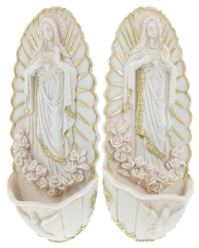 CALLARON 2pezzi Acquasantiera da Parete Guadalupe Decorazione Religiosa Elegante per Casa e Chiesa per Prima Comunione Simbolo di Fede e Devozione