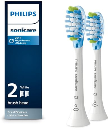 Philips Sonicare C3 Two-in-One - Genuine Replacement Electric Toothbrush Heads, White, 2 Pack, HX9042/65