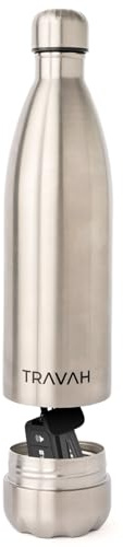 Travah Diversion Water Bottle Safe for Travel and Home - Leak Proof Stainless Steel Tumbler with Hidden Storage - 17oz (Silver)
