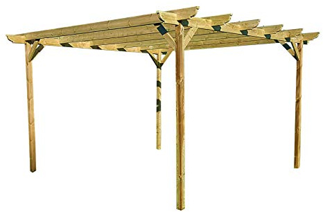 Wooden garden pergola kit - Corbel design rafters (2.4m x 4.8m 4 posts, Light Green (Natural))