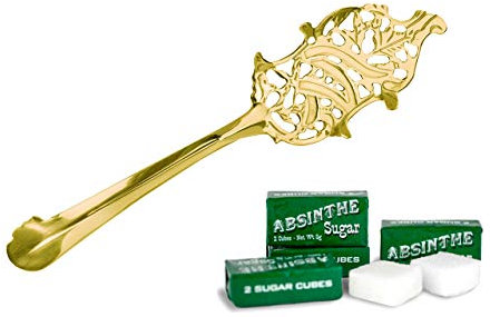 Bonnecaze Absinthe & Home Gold Plated Absinthe Leaf Spoon and 10 Pieces of Sugar