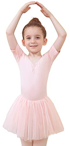 Tancefair Kinder Ballettbekleidung Ballettkleid Mädchen Kurzarm Balletttrikot Ballettanzug Tanzkleid Tanzbody mit Rock Tütü
