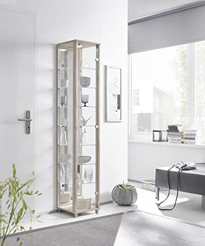 möbelando Vitrine Glasvitrine Standvitrine Vitrinenschrank Berlin IV Sonoma-Eiche