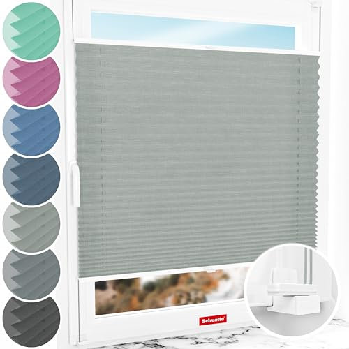 Schuette® Plissee ohne Bohren ● Melange Kollektion: On The Road (Grau) ● 80x80cm (Breite x Höhe) ● Suprafix Faltrollo X Klemmfix Rollo ● Blitzschnelle Montage inkl. Video