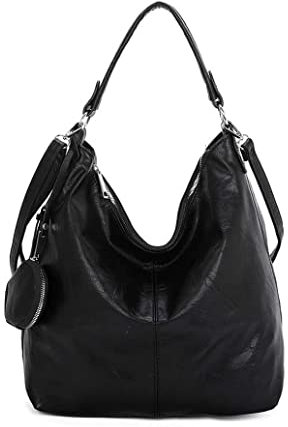OBC Damen Tasche Shopper Hobo-Bag Schultertasche Umhängetasche Handtasche Damentasche Reisetasche Beuteltasche Leder Optik Schwarz