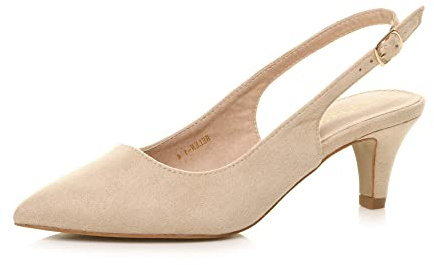 AJVANI dam damer låg mellanklack 50-tal slingback spänne spetsig domstol skor storlek, Naken mocka, 36 EU