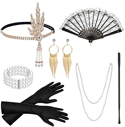 TUIBEIDAMAI 20er jahre Kostüm Damen Set, Great Gatsby Accessoires Damen,1920er Accessoires,20er Jahre Haarschmuck, für Karneval, Halloween, Fasching Party