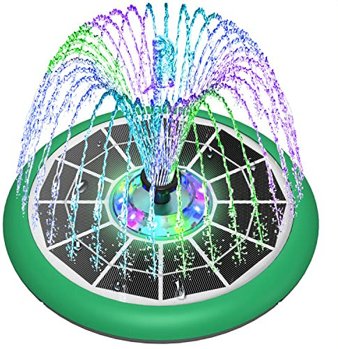 SZMP 5W Fontana Solare con Luci LED Esterno,Built-in 4000 mAh Batteria,2025 Nuovo Fontana da Giardino Solare Galleggiante Pannello con 8 Ugelli,per Uccelli,Laghetto,Stagno o Decorazione del Giardino