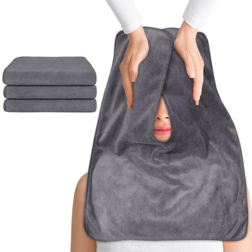 SINLAND 3 stücke Mikrofaser Gesichtstücher für Ästhetiker Grau 40x50cm | Weich Gesichtsreinigungstücher Nasenschlitztücher Massageliege Spa Handtücher für Gesichtsdampf Massage und Reinigung
