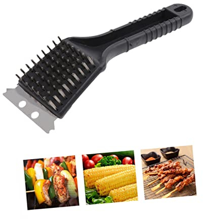 Cepillo Negro y Acero de 2piezas PP Limpieza Barbacoa | Orificio para Colgar, Almacenamiento Sencillo, Limpieza sin Esquinas Muertas, Uso Exterior