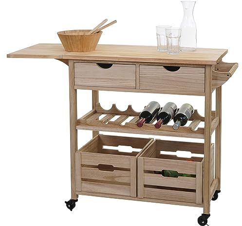 Mendler Servierwagen HWC-G35 Kiefernholz 89x119x41cm - Natur | Küchenwagen, Rollwagen, Küchenhelfer, Beistellwagen, Teewagen