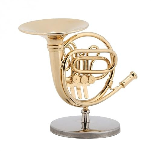 Ornamente für Musikinstrumente 4-Zoll-Miniatur-Waldhorn-Ornament Aus Messing Mit Ständer, Modell-Heim-Desktop-Dekoration