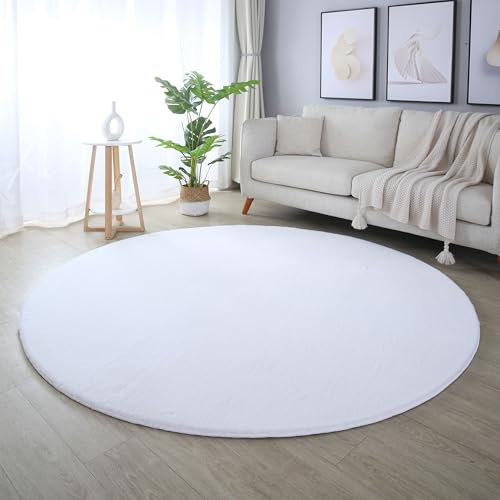 Carpettex Hochflor Teppich Wohnzimmer Shaggy Flokati Teppich Modern Einfarbig 160 cm Rund Weiß - Teppich Schlafzimmer Weich Flauschig Waschbar Teppich Küche Esszimmer - Langflor Teppiche