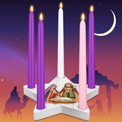 Sliner Weihnachten Advent Kerzenhalter Krippe Weihnachten Kerzenhalter Holz Sternform Adventskranz Kerzenhalter mit Kerzen für Jesus Christus Weihnachtsdeko Xmas Geschenk Supplies