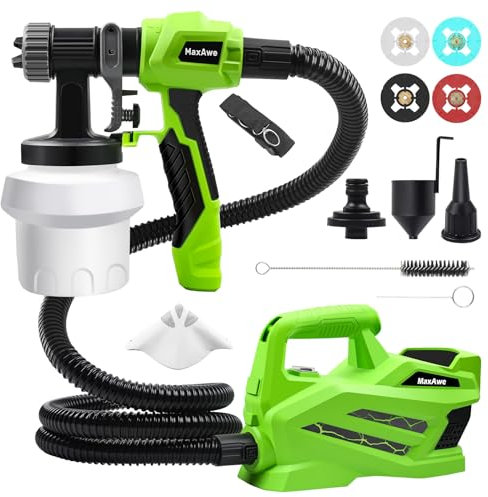 MaxAwe 800W Elektrisches Farbspritzgerät, 1100ml/min Wandfarbe Sprühpistole mit 4 Düsen & 3 Spritzmuster, Split-Typ Farbsprühsystem mit Abziehbar 800ml Tank, Lackierpistole für Möbel Zaun Wände