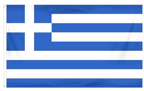 Cosymate Griechenland-Flagge, griechische Flagge, 90 x 150 cm, mit Messingösen, lebendige Farben, UV-beständig, Leinwandkopf, doppelt genäht, 90 x 150 cm