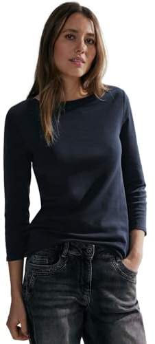 Cecil Damen B317389 Basic Baumwollshirt U-Boot Ausschnitt, Universal Blue, M EU