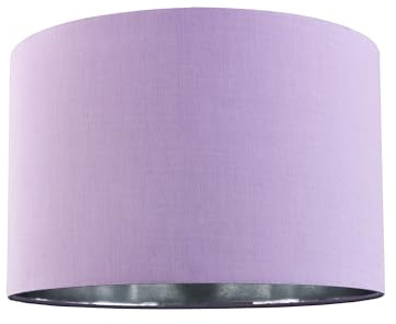 Contemporary and Chic Soft Lilac Cotton 10 Table or Pendant Circular Drum Lamp Shade with Shiny Silver Inner - 60watt Maximum by Happy Homewares