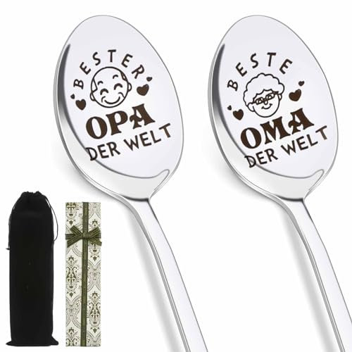 lahnao Geschenke für Oma und Opa, 2 Stück Kaffeelöffel mit Gravur, Oma und Opa Geschenke Weihnachten, Beste Oma Opa Der Welt Kaffeelöffel, Geschenk Oma Opa Geburtstag