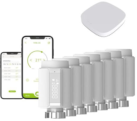 Qiumi Smart Home Radiator Thermostat Digital Zigbee heizungsthermostat, App Control, Alexa, Google Assistant, Energy Saving,Easy Installation