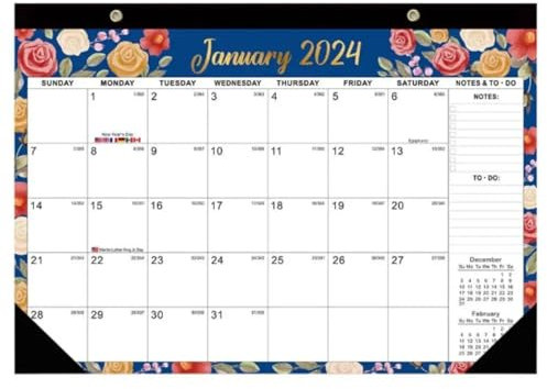 Kalender 2024 Wandkalender, Büromaterial, Tagesplaner, englischer Kalender, Papier, 18 Monate, Schreibwaren, geeignet zum Verschenken Wandkalender