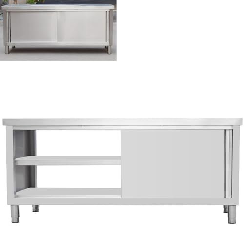 CHBMZ Zubereitungstisch aus Edelstahl mit Schiebetüren, Zubereitungstisch for Gewerbliche Küchen, for Restaurant, Lager, Zuhause, Küche, Garage (Size : 100 * 60 * 80cm/39 * 24 * 31in)