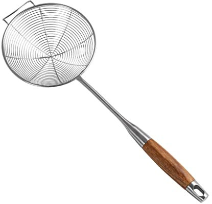 CTCOIJRN Schiumarola da cucina Cucchiaio da portata con fessura in acciaio inossidabile Cucchiaio for schiumarola professionale con manico in legno resistente al calore Utensile da cucina Colino da cu