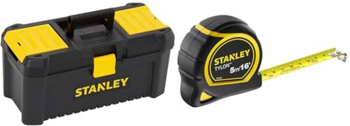 Stanley STST1-75517 Essential 16 Toolbox with Plastic Latches, Black/Yellow & TYLON Tape Measure 5M/16 Inches Compact Case with Cushioned Grip Metric and Imperial System 1-30-696, YELLOW