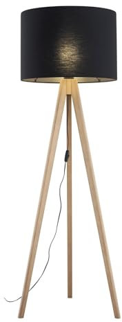 Licht-Erlebnisse Tripod Stehleuchte Holz Stoff E27 145 cm klein Kiefer Schwarz Skandinavisch Stehlampe Wohnzimmer Dreibein