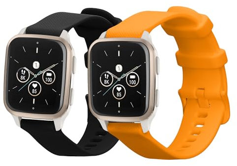 kwmobile Straps Compatible with Garmin Venu Sq 2 Music/Sq 2 / Vivoactive 6 / Vivoactive 5 Straps - 2x Replacement Silicone Watch Bands - Smartwatch or Fitness Tracker - Black/Orange