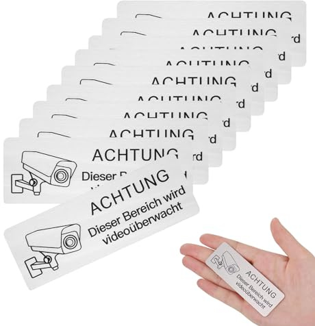 Gfamous 10 PCS Señal de Zona Videovigilada, Señal Zona Videovigilada Cartel,Cartel Alarma Aluminio Reflectante,8,5x3 cm, no se decolora fácilmente, firmemente fijado, con pegamento autoadhesivo