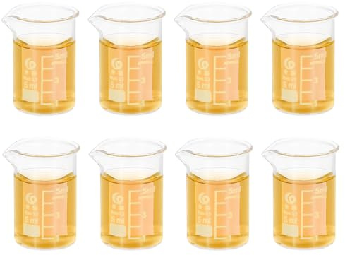PATIKIL 5ml Low Form Measuring Cup, 8 Pcs 3.3 Borosilicate Glass Beaker Graduated Measuring Pitcher with Spout for Lab Experiment, Cooking and Baking, Clear