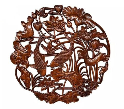 Panneau mural en bois de teck sculpté à la main - Sculpture décorative rétro pour décoration d'intérieur - À suspendre au mur (marron rougeâtre)