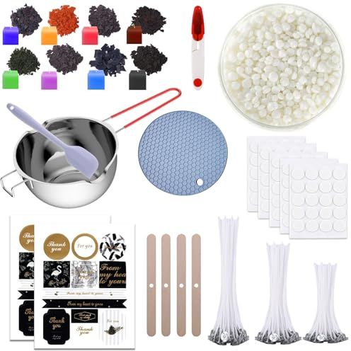Scentoria Kerzen Selber Machen Set, Kerzenherstellung Kit, Wachsschmelztopf und 90 Kerzendochte, 400g Sojawachs, 8 Kerzenfarbe, Docht Halter, Docht Aufkleber, DIY Kerzen für Erwachsene und Kinder(C)