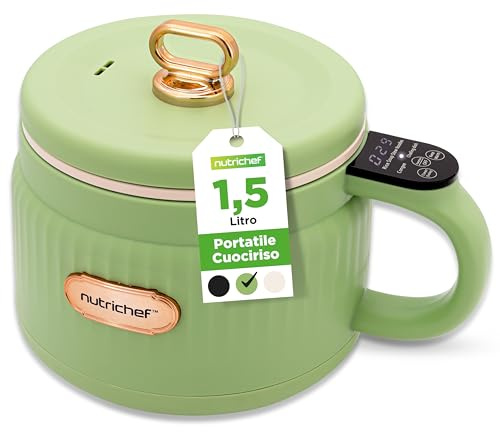 NutriChef 1,6 QT Cuiseur à Riz Portable Électrique & Fabricant de Déjeuner | Multifonctionnel & Revêtement Céramique Antiadhésif | Panneau de Contrôle Numérique | 6 Fonctions de Cuisson: Riz, Soupe