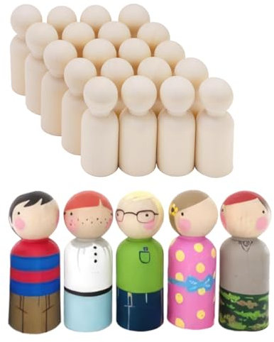 20Pcs Wooden Peg Dolls, Peg Dolls - Unfinished Wooden Peg Dolls Wooden Crafts Kit Wooden People Figures - 65mm Plain Doll Bodies, Perfect for Weddings, Parties, Kids Art Creative Projects（65mm*24mm）