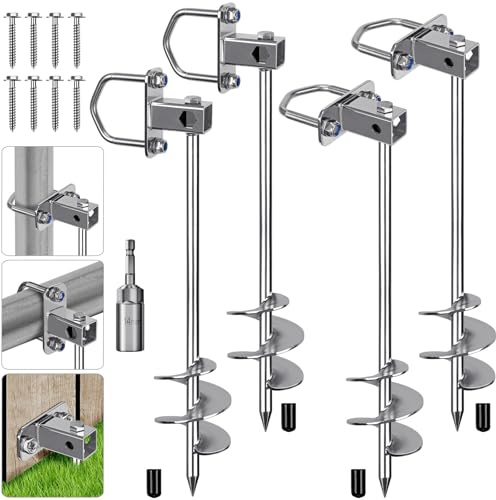Insaga Anclajes para Suelo, Anclaje de Tierra para Tiendas de CampañA, 62cm Kit de Trampolines para Columpio/Camping/Cobertizo/Perro/Portón con Lazo Fijo, 4 Paquete